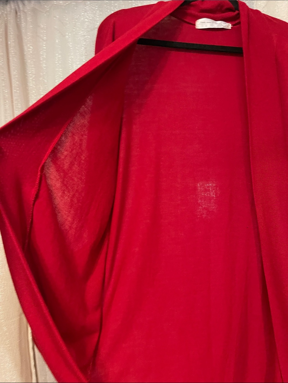 Women’s Open-Front Red Draped Cardigan - Picture 8 of 11
